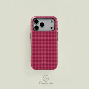 Gingham strawberry print phone case， sturdy shockproof 2 in 1 protective cover， for iPhone 17 16 15 14 13 12 11Pro Max Series Holiday Gift Simple Fashion Case Smartphone