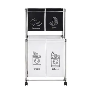 With 4 Movable Bags to Organize Clothes, Laundry Basket 2-Layer Set Surgical Instrument, With Four Wheels, Easy to Move, Laundry