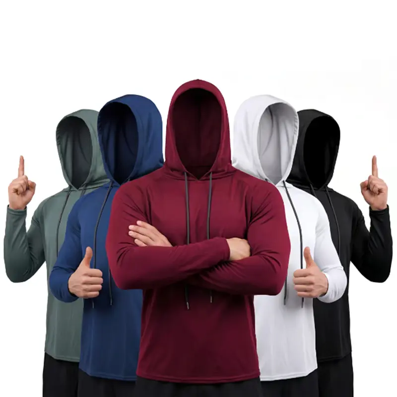 Men's Long-Sleeved Minimalist Solid Pullover Hoodie - Dry Fit Active Sports Outerwear, Athletic Clothes, Fitness Apparel, Exercise Sweat Shirt, Activewear Gym, Quick-Drying Breathable Fabric, New Spring Styles, Hoodies, Workout Sets