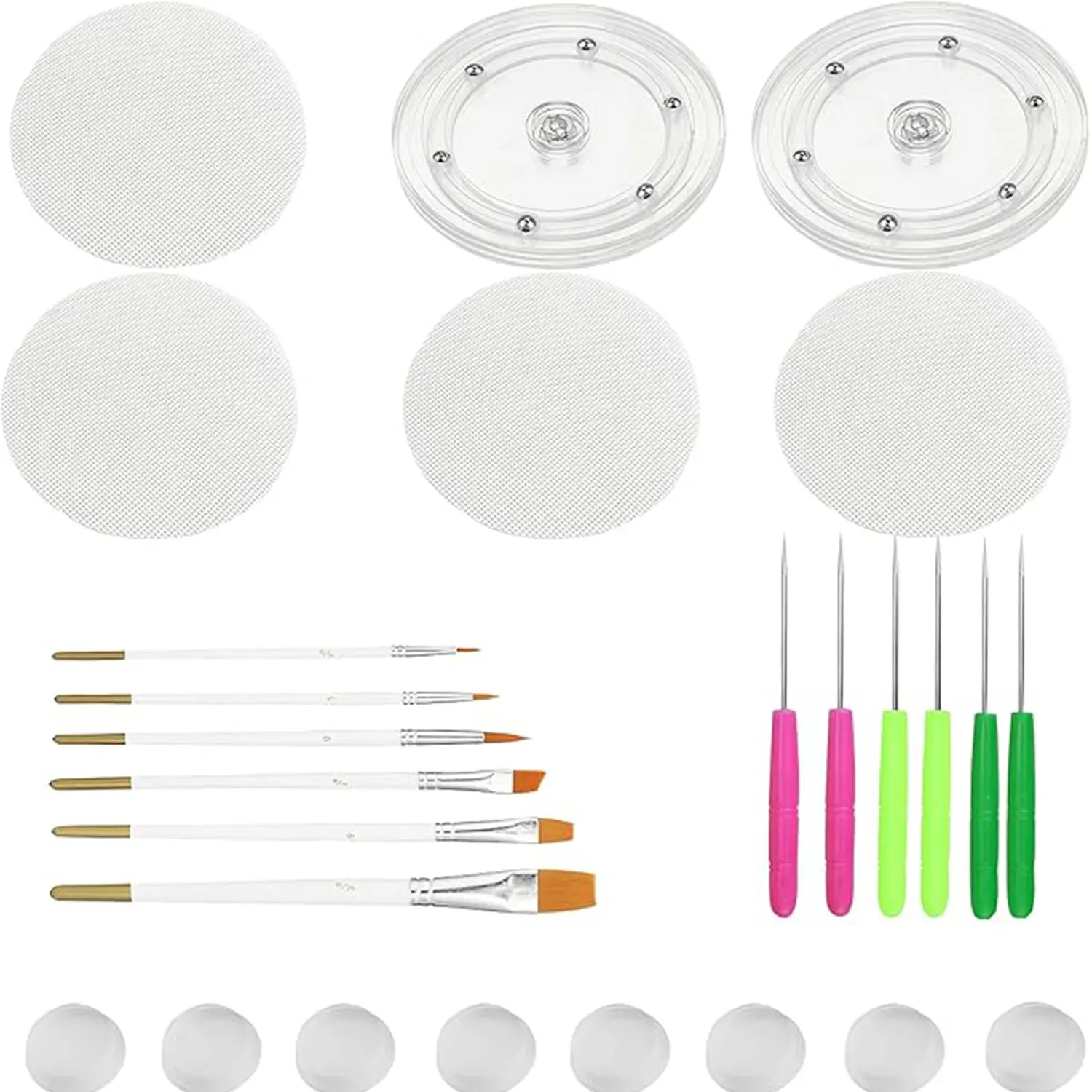26-Piece Complete Cookie Decorating Bakeware Set - Baking Supplies Kit with 2 Transparent Acrylic 4-Inch Turntables, 6 Scribe Needles, 4 Silicone Mesh Mats, 6 Brushes, 8 Rubber Feet Bumpers, Stainless Steel & Wooden Kitchen Baking Gadgets