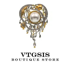 Sculptural Pearl & Diamond Pin: Silver Frame w/ Diamond Border, Gold Accents & Organic Pearl Center. Artistic Drops & Beads Detail. Wearable Art Jewelry for Day to Night Glam - Elevate Your Style Instantly! 5872