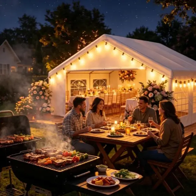 Party Tent 20x20 Canopy Heavy Duty with Led Light, Waterproof Outdoor Event Tent with Removable Sidewalls & Roll-Up Door, Portable Carport for Wedding, BBQ, Camping, Birthday Party