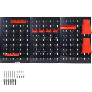 Pegboard Wall Organizer, 4ft Metal Garage Pegboard Tool Organizer w/3 Pegboards, Drill Bit Rack, Wrench Rack, Hooks Accessories, Wall-Mounted Tool Storage Pegboard for Workshop Warehouse, Black