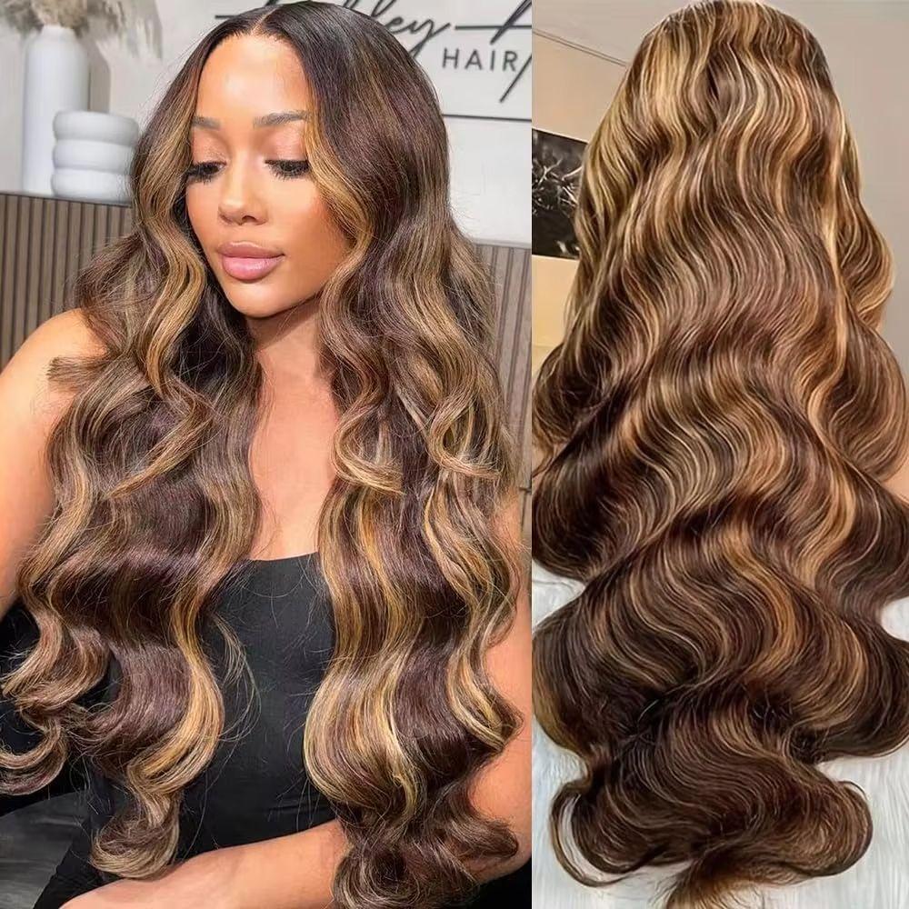 Tuneful P4/27 Ombre Body Wave Lace Front Wigs Human Hair for Black Women 13X6 Highlight Honey Blonde Wig Human Hair Hot Red HD Transaprent Lace Frontal Wig