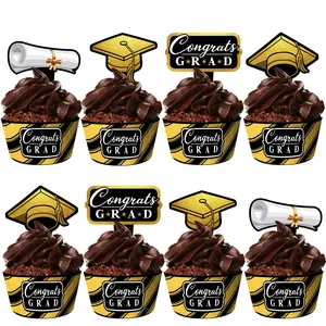 Gold Graduation Cupcake Toppers & Gold Graduation Cupcake Wrappers