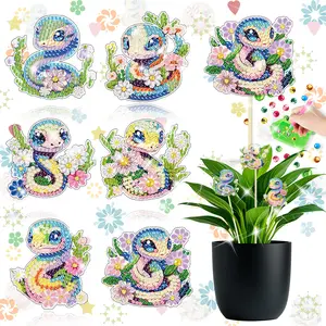 6-piece set, 5D diamond art flower vase, snake DIY diamond painting flower pot decoration sticks, includes tool kit, handmade art flower arrangement sticks, includes support sticks, suitable for adults.