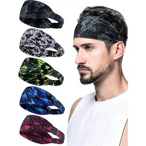 5 Pack Sports Headbands for Men Sweat Absorbent Stretchy Hair Bands Workout Running Cycling Fitness Football