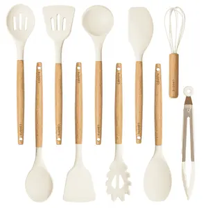 Carote Juego de 10 Utensilios de Cocina de Silicona con Mango de Madera