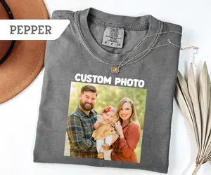 Custom Photo T-Shirt – Personalized Picture Graphic Comfort Colors Tee, Your Image Shirt, Family Photo Gift, Unisex Cotton Apparel