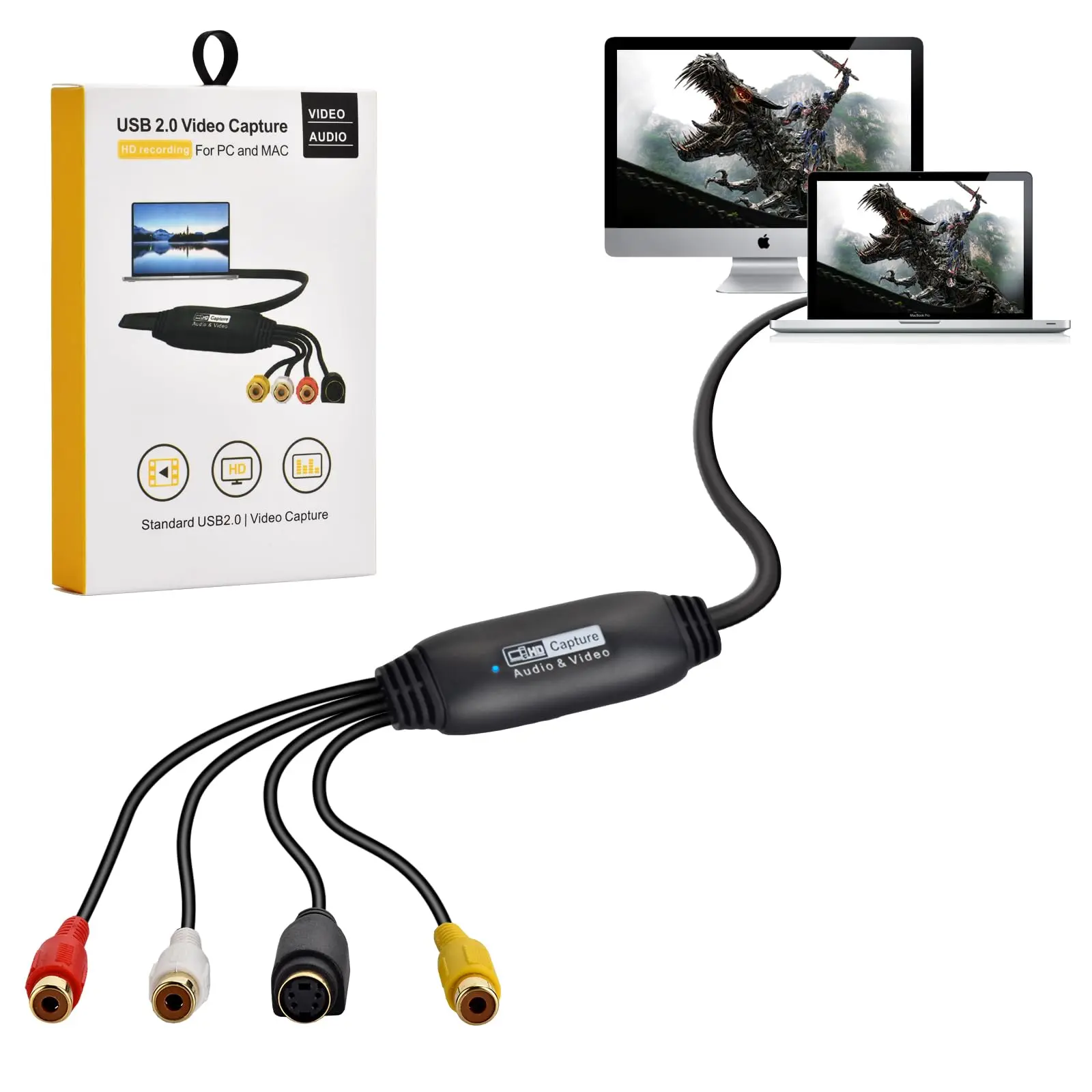 Vhs To Digital Converter Video Capture Card Usb 2.0 Device Old Mini Dv Hi8 Dvd Vcr Compatible Whit  Pc Support Windows 2000/10 / 8/7 Vista/xp/android