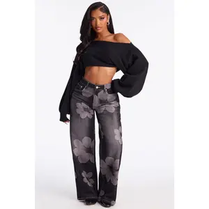 Born To Bloom Baggy Denim Jeans - Black Wash