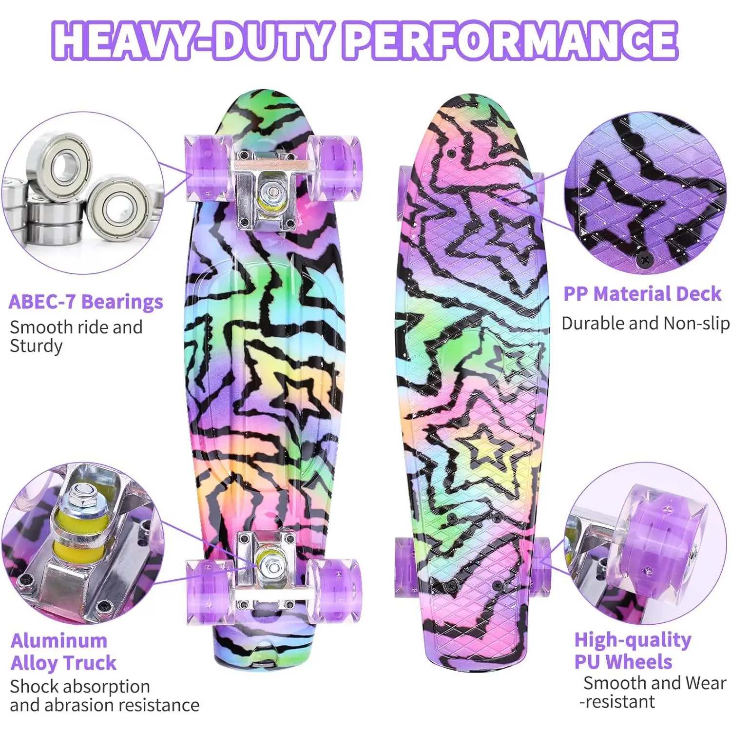 22 Inch Mini Cruiser Skateboard Complete Skateboard with Colorful Flashing Wheels for Kids Boys Girls Beginners flight deck