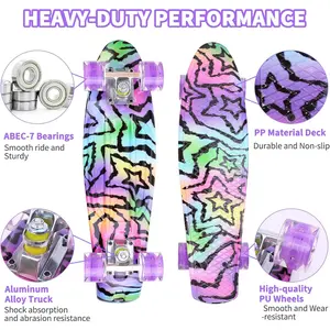 22 Inch Mini Cruiser Skateboard Complete Skateboard with Colorful Flashing Wheels for Kids Boys Girls Beginners flight deck