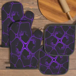 4pcs Oven Mitts And Potholders Neon Purple Fractal Pattern Heat Resistant Oven Mitts And Pot Holders Sets Suitable For Grilling, Cooking, Baking, Broiling, Microwave And Kitchen Decoration Gifts