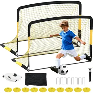 Set of 2 6x4 FT Portable Kids Soccer Goals Backyard Pop Up Nets with Soccer Ball, Cones, Ground Stakes, Soccer Practice Equipment For Backyard, Training, Competitive Play