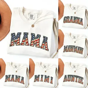 Comfort Colors Patriotic Family Name T-Shirt - Mama, Gramma, Mamaw, Nana, Mimi And Auntie American Flag Letter Graphic, Fourth Of July Tee For Women, Independence Day Outfit, Patriotic Gift For Moms, Grandmas, Aunts, Sisters And Loved Family Members Top