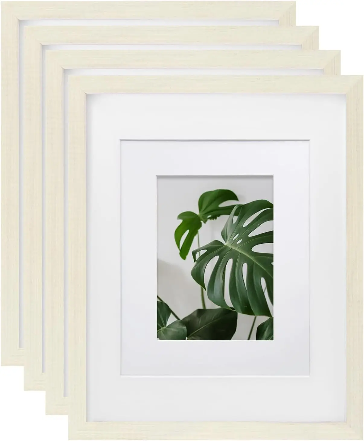 Set of 4 11x14 Picture Frames Made of Solid Wood with Plexiglass, Display Pictures 5x7/8x10 with Mat or 11x14 Without Mat Decor Gift Landscape Light Photo Traditional