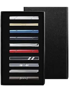Cool 10 Pcs Colorful Tie Clips Pack Luxury Gift Set with Copper Tie Bar Tie Pinch Clasp for Men Women Father's Day Wedding Business Meetings