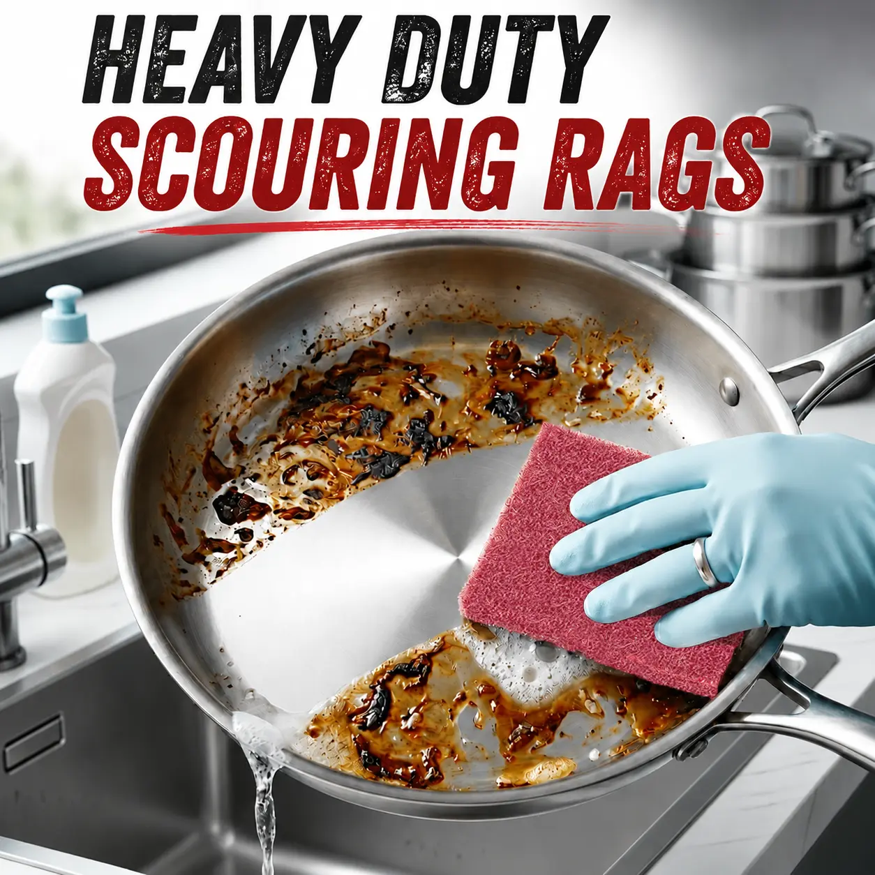 Heavy Duty Kitchen Scouring Pad  - Removes Burnt-On Grease, Eliminates Stains, Durable Cleaning Tool Pot Scrubber Dish Scrubber  Cleaning cloth Pots pans Dishes bowls Kitchen sinks  countersStovetops  range hoods Baking trays oven racks BBQ grills