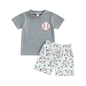 Toddler Baby Boy Baseball Outfits Short Sleeve T-Shirt Baseball Print Jogger Shorts Set Golf Sports Theme Clothes