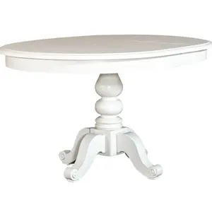 Summer House Pedestal Dining Table - White Round Table with Elegant Pedestal Base for Modern Home Decor