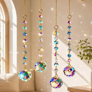 Window Sun Catcher  - Glass Prism Rainbow Maker with  Bead Chain, Suncatcher for Windows, Colorful Light Reflector Decor for  Bedroom Balcony Garden Graduation Gifts