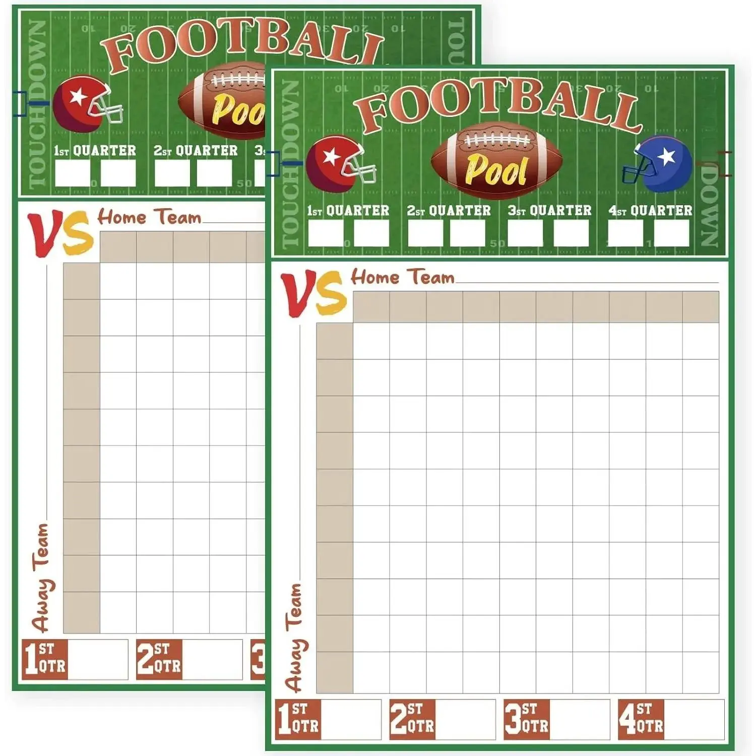 2 Pcs Football Pool Poster, 19‘' x 27.77'' Football Squares Board 100 Grids, Large Football Pool Squares Poster, Big Football Game Party Supplies 2026 Adhesive Stickers Home Classroom Decorations Visual Learning Tools Art Marker Set