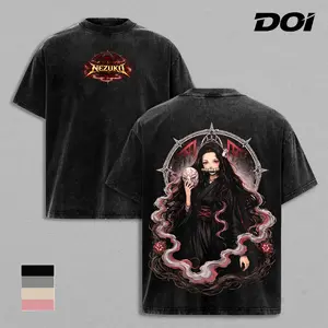 Nezuko Kamado Demon Slayer Vintage Washed Graphic Tee, Dark Aesthetic Anime Shirt, Blood Demon Art Design, Japanese Manga Style, Unisex Heavyweight Cotton Streetwear, Gift for Demon Slayer Fans