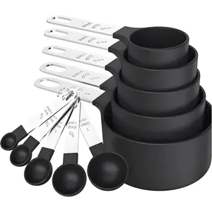 Measuring Cups & Spoons Set, Stackable Cups and Spoons, Nesting Measure Cups with Stainless Steel Handle, Kitchen Gadgets for Cooking & Baking (Black)
