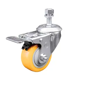 Service Caster Brand Replacement for Colson Caster 2.03254.95 MTG10 BRK5 - Poly Swivel Threaded Stem Caster with 3.5" Yellow Wheel and 1/2" x 3/4" Stem & Total Locking Brake - 300 lbs Capacity/Caster