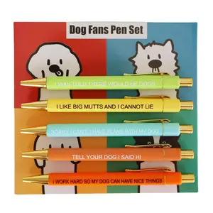 Dog Theme Ballpoint Pen Set, 5 Counts/set 1.0mm Black Ink Ballpoint Pen, Personalized Daily Writing Pen Set, Unique Pens, Office Stationery & Supplies