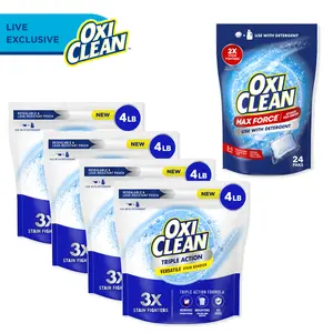 OxiClean LIVE Triple Action Versatile Stain Remover Laundry Powder, 4lb + Max Force Power Paks 24ct