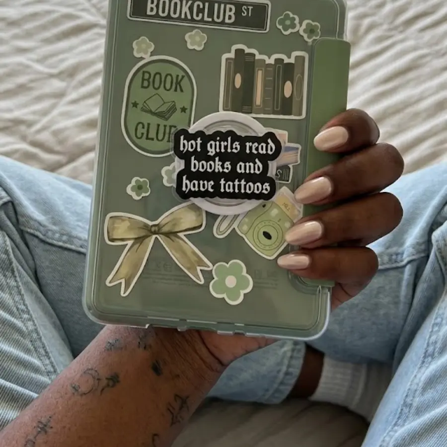 Hot Girls Read Books And Have Tattoos Grip Kindle, Magnetic Book Lover Phone Grip, Cute Reading Accessory For Kindle Users, Fun Reader Gift For Women