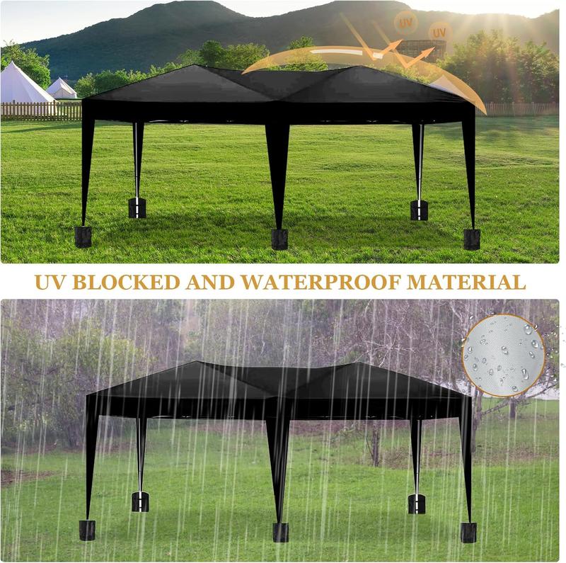 Ling Rong 10x20 Black Pop Up Canopy Outdoor Party Tent with 6 Sidewalls, Wedding Party Tent Outdoor Waterproof UV50 Canopy Event Shelter Tents for Parties, 6 pcs Weight Bag,Carry Bag