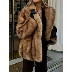 Women's Faux Coat XW8674019 - 100% Polyester Solid Color Fall/Winter Elegant Knit Fabric Hand Wash or Dry Clean