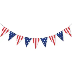 Stars and Stripes Flag Bunting Garland  Triangle Banner Patriotic Party Decoration for Fourth of July Independence Memorial Day Party Supplies