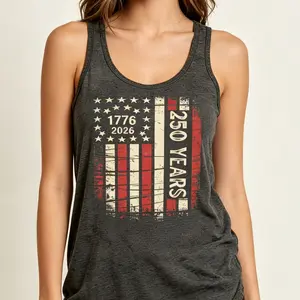 Women's Racerback Tank Top U Neck Sleeveless Summer Patriotic 250 Years American Flag Graphic Vintage 4th of July Independence Day Casual Tunic Tees