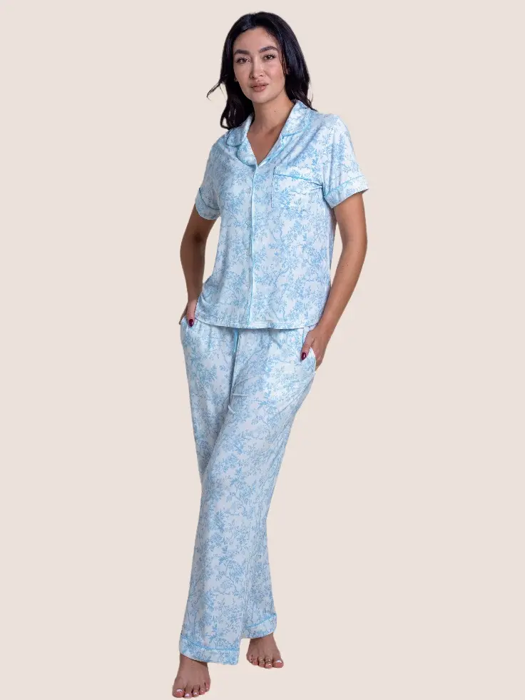 Women’s Cooling Bamboo Short Sleeve & Pant PJ Set – Lunelle Fabric (Elizabeth)
