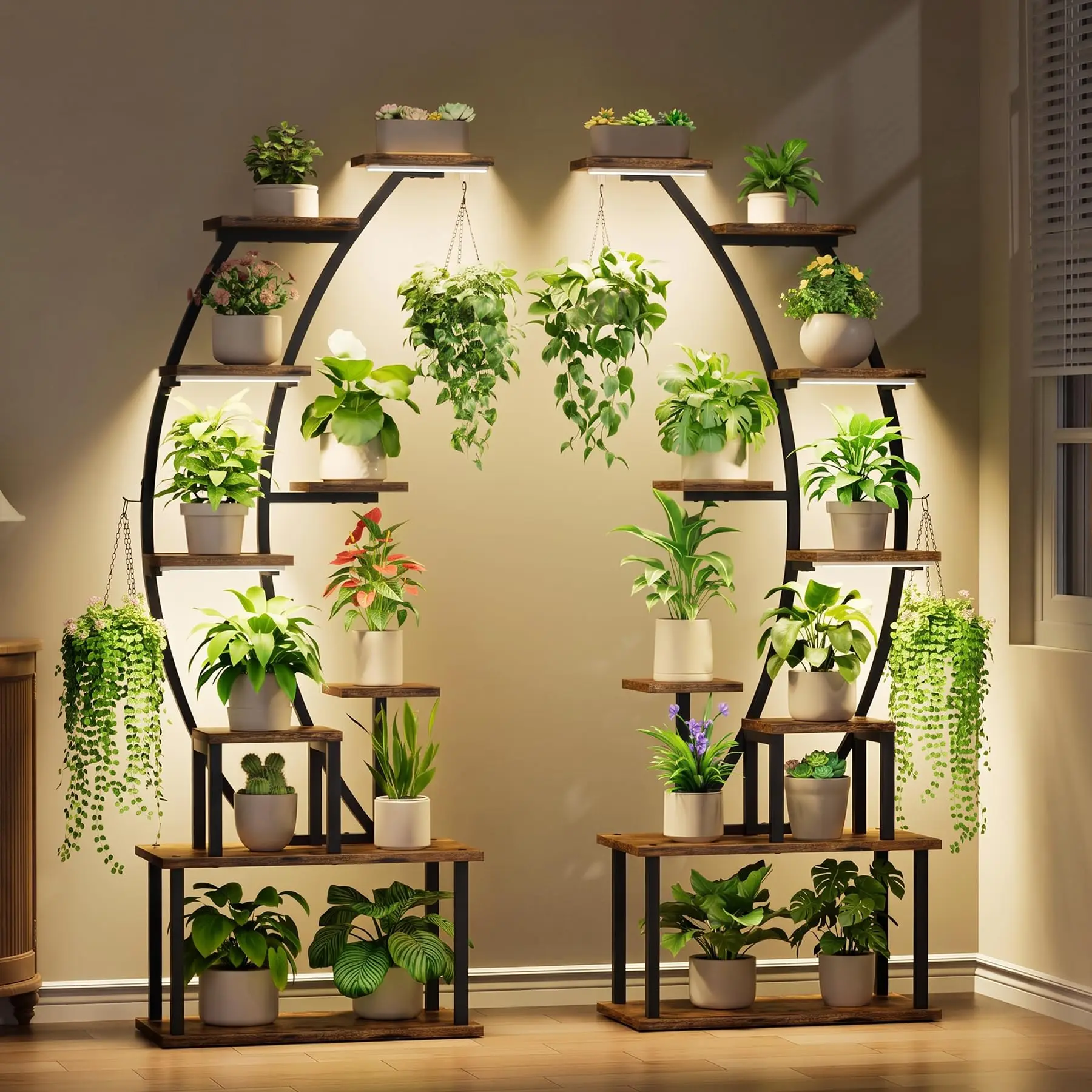 Plant Stand with Grow Light, 9-Tier 64" Modern Design Flower Pot Display Shelf, Large Storage Holder Rack for Decor, Heavy Duty Planter Elevated Planting Boxes