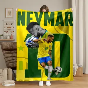 1pc Neymar Brazil Football Flannel Blanket, HD Digital Print, Soft Warm Throw for Sofa, Office Bed, Camping, Travel, All Seasons Gift