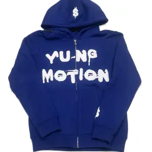 Men's Dark Blue Money Chaser Zip Up Hoodie - Sweaters - Menswear