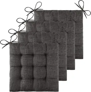 4 Pack Chair Cushions for Dining Chairs Chair Pads Cushion for Kitchen Office Tufted Textured Square Seat Cushion with Ties (16" Dark Grey)