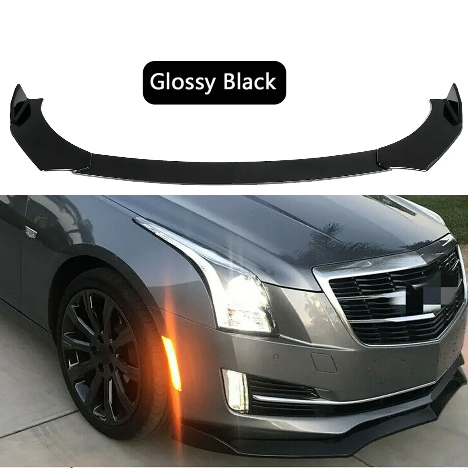 Gloss Black Automotive Front Bumper Lip Spoiler Splitter Body Kit - Car Accessories, Accessories for Car, Compatible with Cadillac ATS, CTS