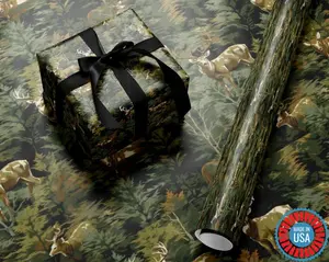 Hunter Green Deer Wrapping Paper Roll Outdoorsman Gift Wrap Rustic Luxury Paper Holiday Birthday Fathers Day Gift Packaging for Men