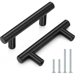 (12 Pack 2.5 inch Hole to Hole Modern Cabinet Hardware Black Bathroom Cupboard Pull Kitchen Cabinet T Bar Handle Dresser Knobs Set