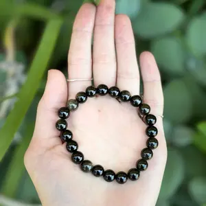 Gold sheen obsidian sphere bracelet