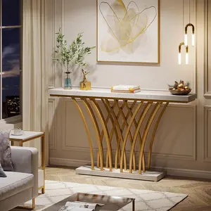 Tribesigns 59 inch Gold Console Table, Modern Entryway Table with White Faux Marble Toptable