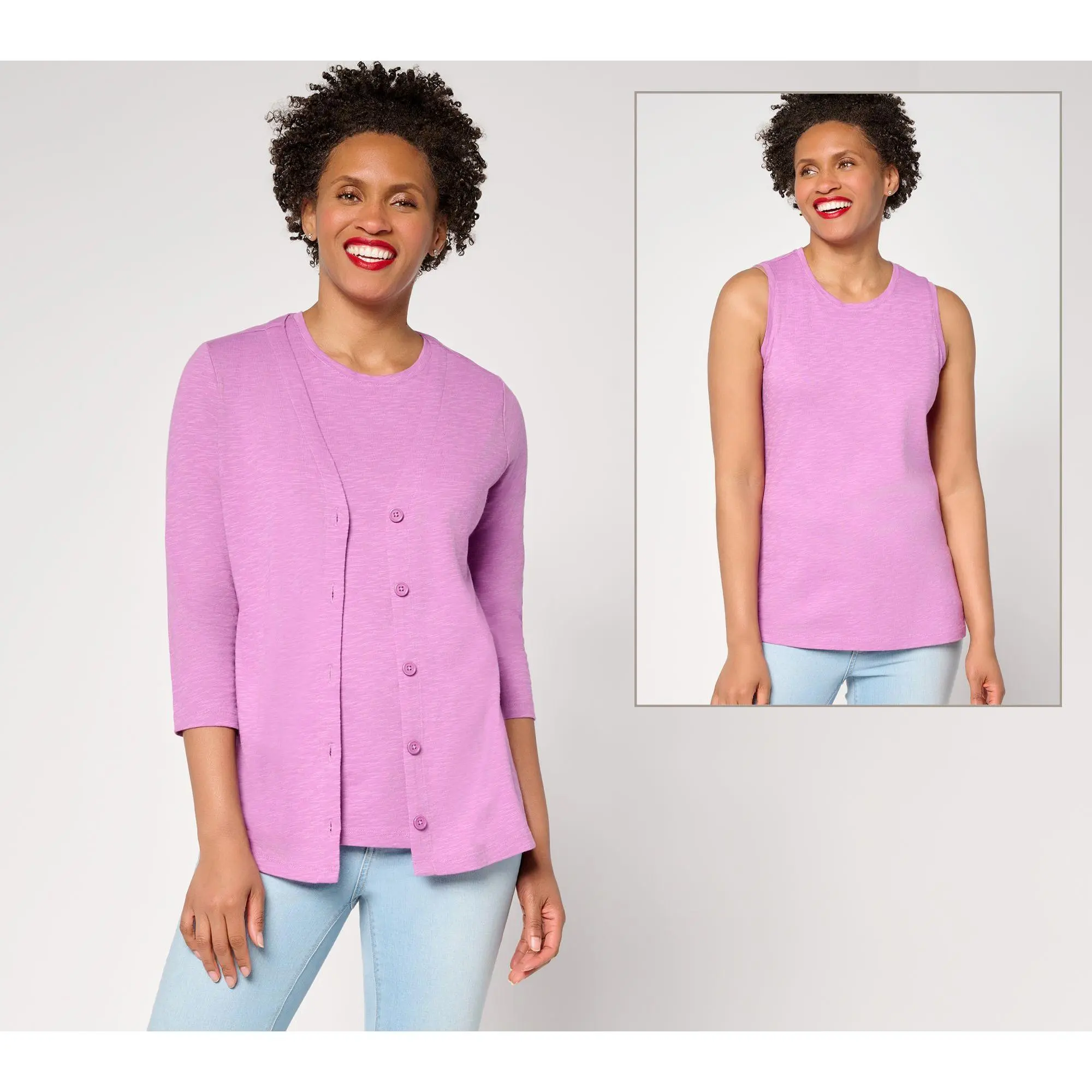Denim & Co. Essentials Linen Blend Cardigan/Tank Set