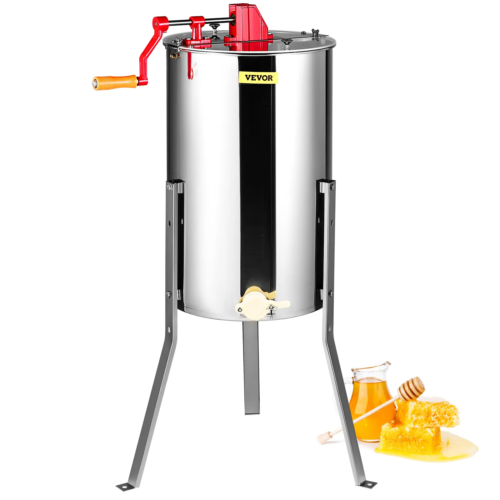 【summerfinds】VEVOR Polished Stainless Steel Manual Honey Extractor, 2/4-Frame Honey Spinner with Drain, Height-Adjustable Stand & Lid, Beekeeping Apiary Centrifuge Equipment (Father's Day Gift Option)