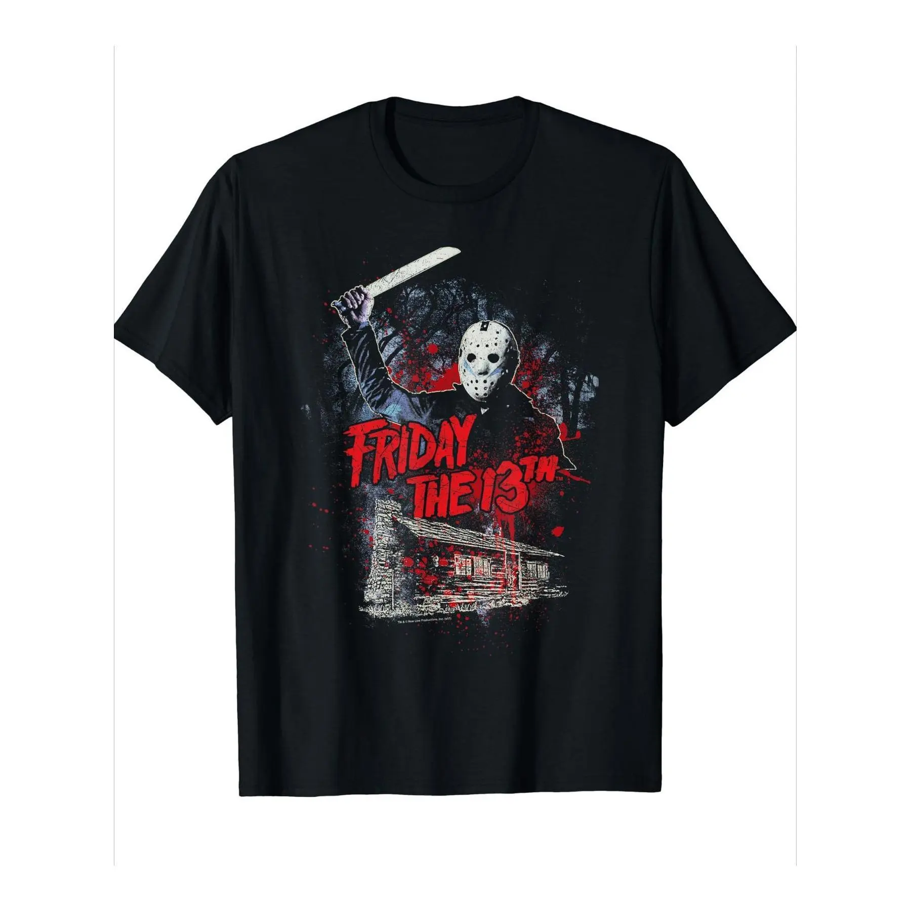 Women's Cotton Round Neck Shortsleeve T-Shirt - Jason Voorhees Black Graphic, Friday the 13th Bleached Horror, Michael Myers Novelty Print Halloween Party Top, Casual, Tshirt, Digital Print, Basic, Ruffled Sleeves, Medium Stretch, Horror Graphic, All Seas